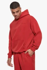 DROPSIZE Essential Hoodie Oversized Fit Olivgrün und Karmesinrot