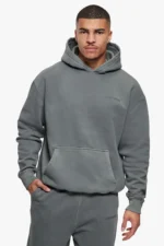 Dropsize Essential Micro-Logo Vintage Slate Oversized Hoodie