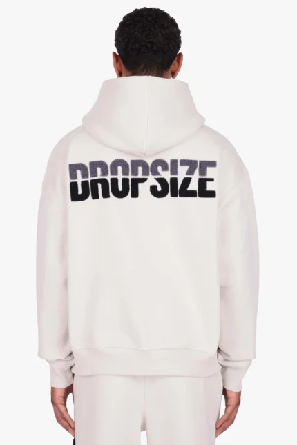 Dropsize Split Chenille-Stickerei-Hoodie – Hellgrau